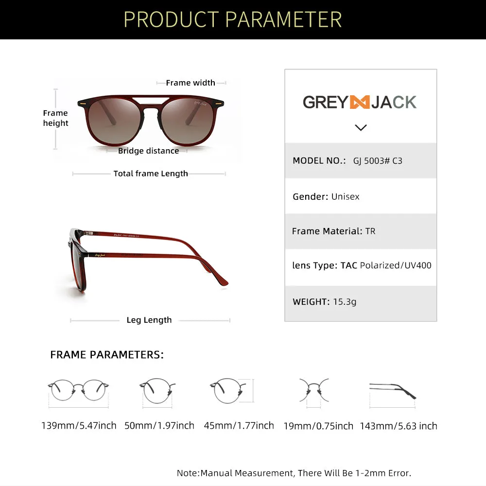 GREY JACK Round Polarized Sunglasses for Men Women UV Protected 5003