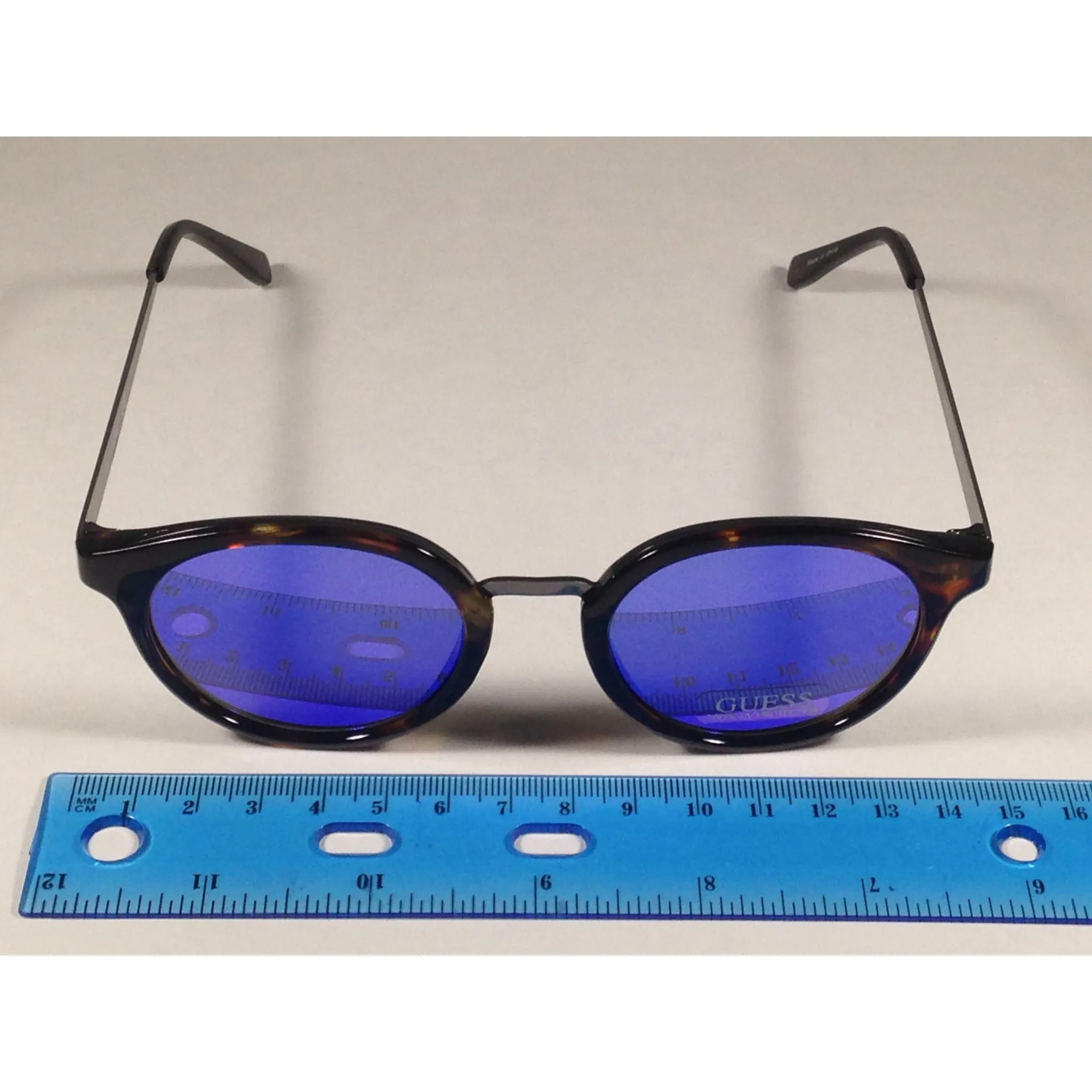 Guess Round Sunglasses GF0305 53X Brown Tortoise and Gunmetal Frame Blue Mirror Lens