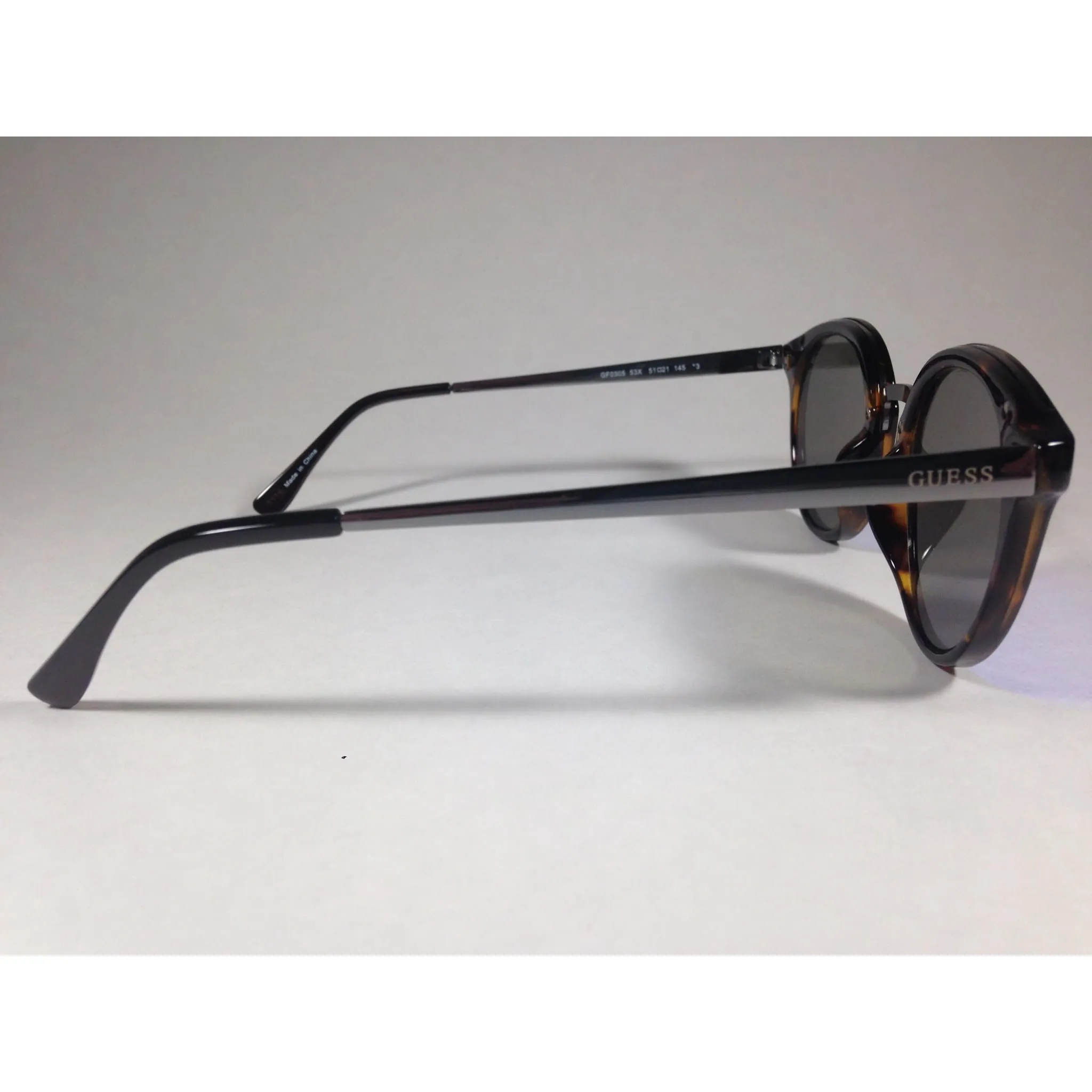 Guess Round Sunglasses GF0305 53X Brown Tortoise and Gunmetal Frame Blue Mirror Lens