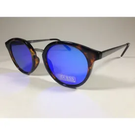Guess Round Sunglasses GF0305 53X Brown Tortoise and Gunmetal Frame Blue Mirror Lens