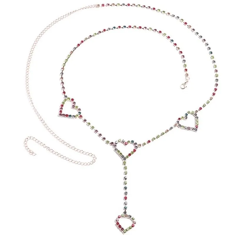 Hawaiian Lady Shiny Heart Shape Flower Stainless Steel Copper Metal Buckle Beaded Chain Zircon Women'S Chain Belts