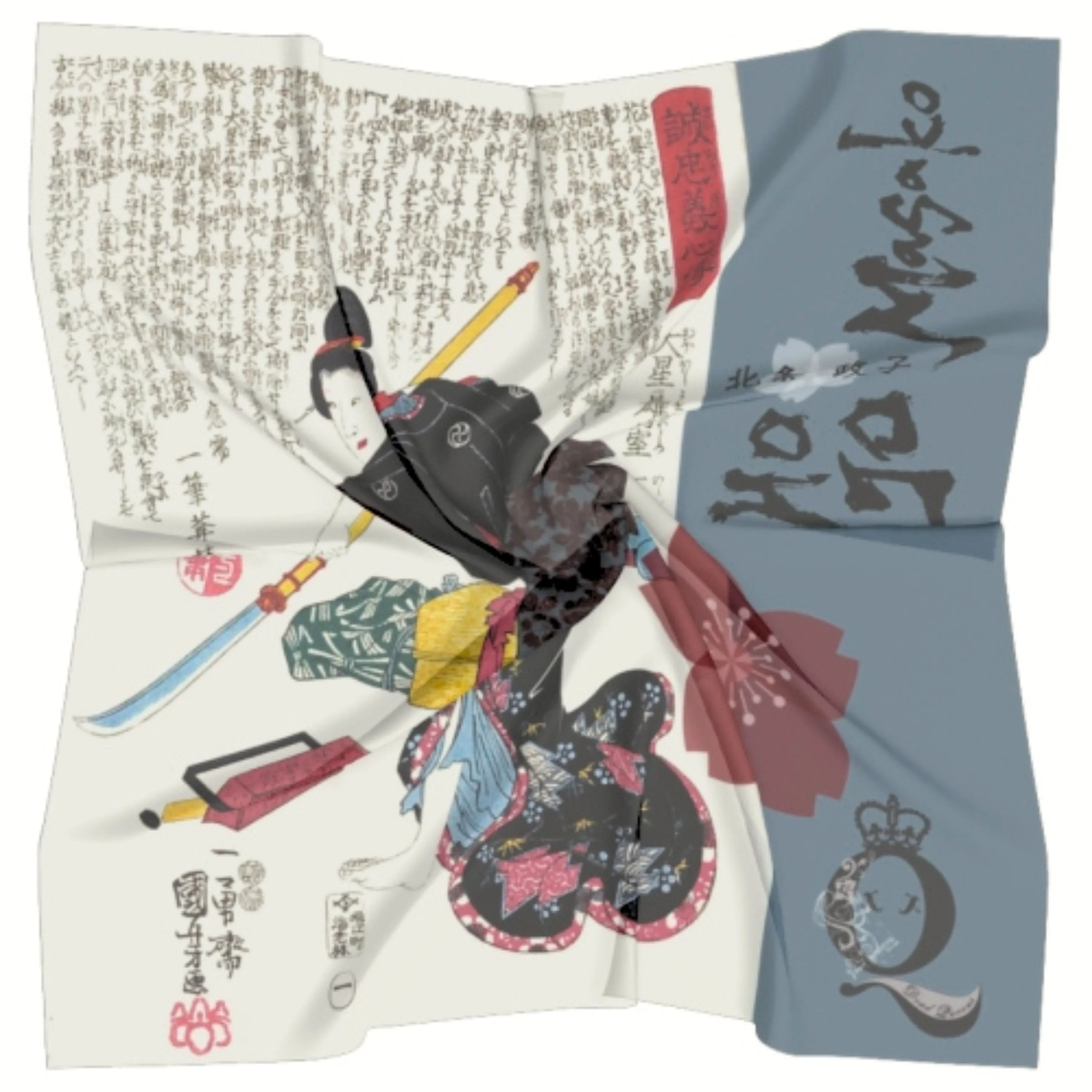 Hojo Masako Samurai Silk Square Scarf