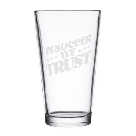 In Soccer We Trust Podcast Logo Laser Engraved Pint Glass