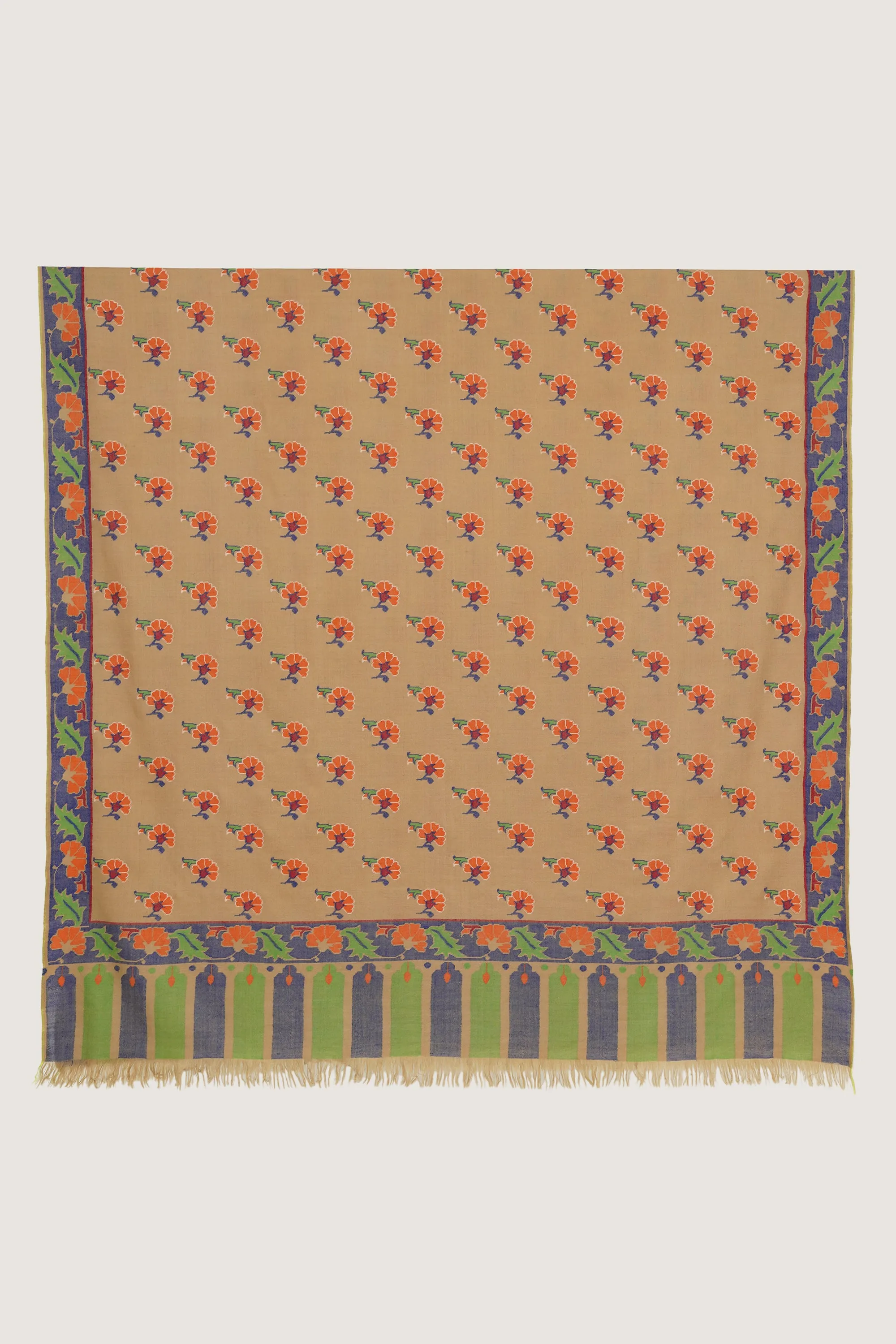 Kani Amina Buti Hand Woven Large Pashmina Shawl Natural Taupe