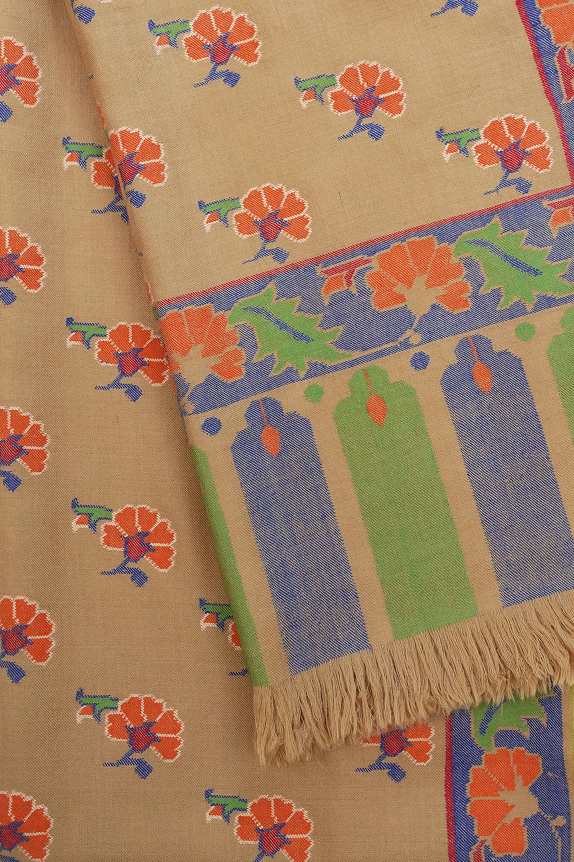 Kani Amina Buti Hand Woven Large Pashmina Shawl Natural Taupe