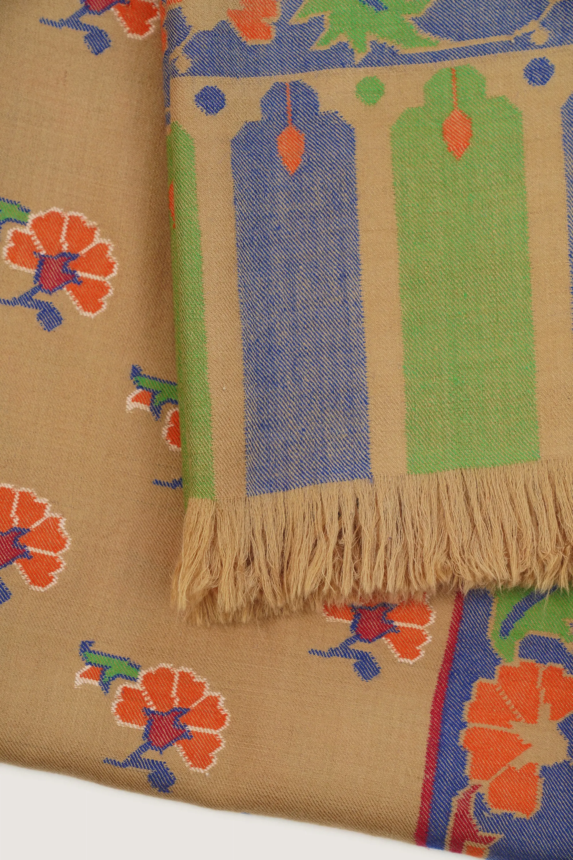 Kani Amina Buti Hand Woven Large Pashmina Shawl Natural Taupe