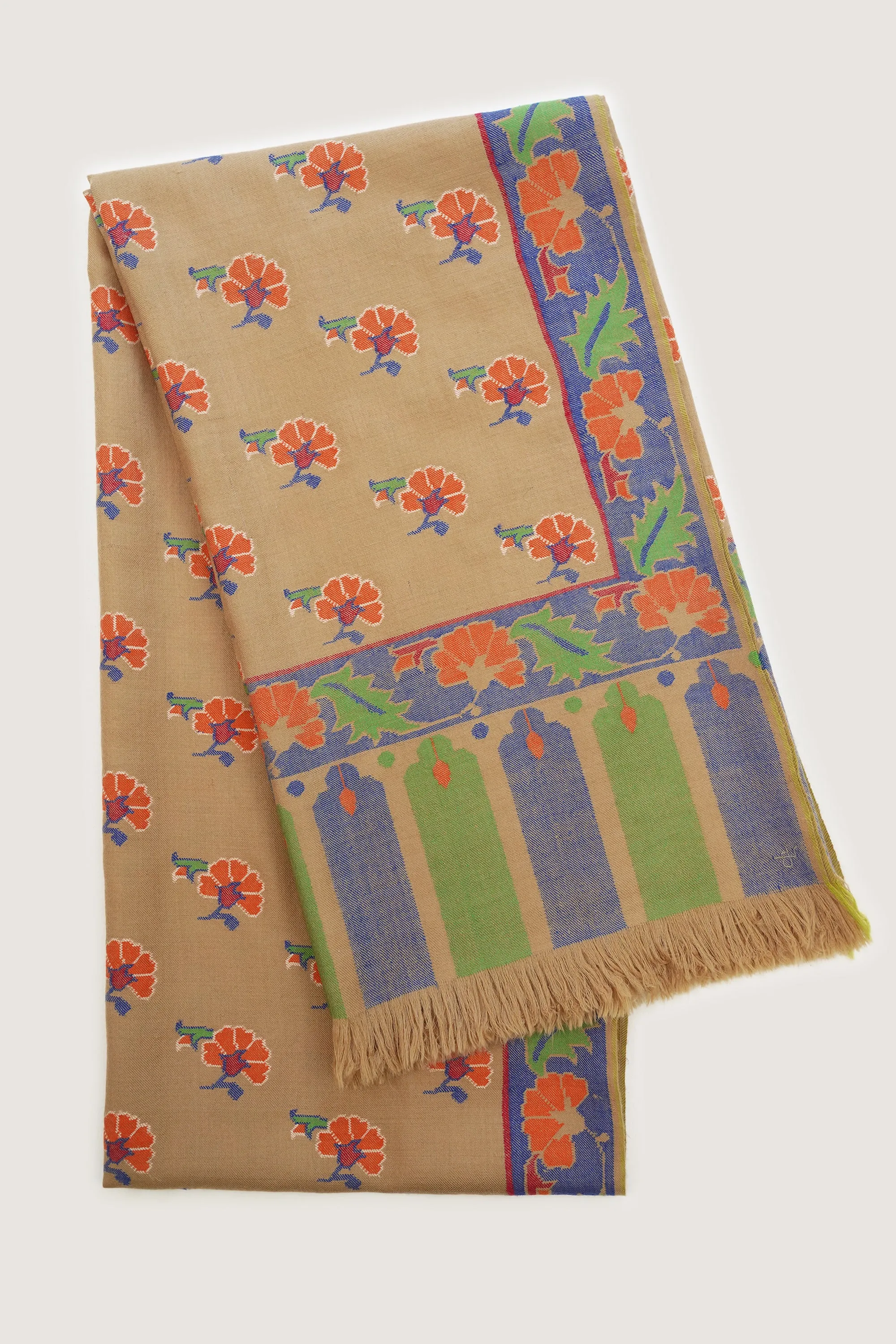 Kani Amina Buti Hand Woven Large Pashmina Shawl Natural Taupe