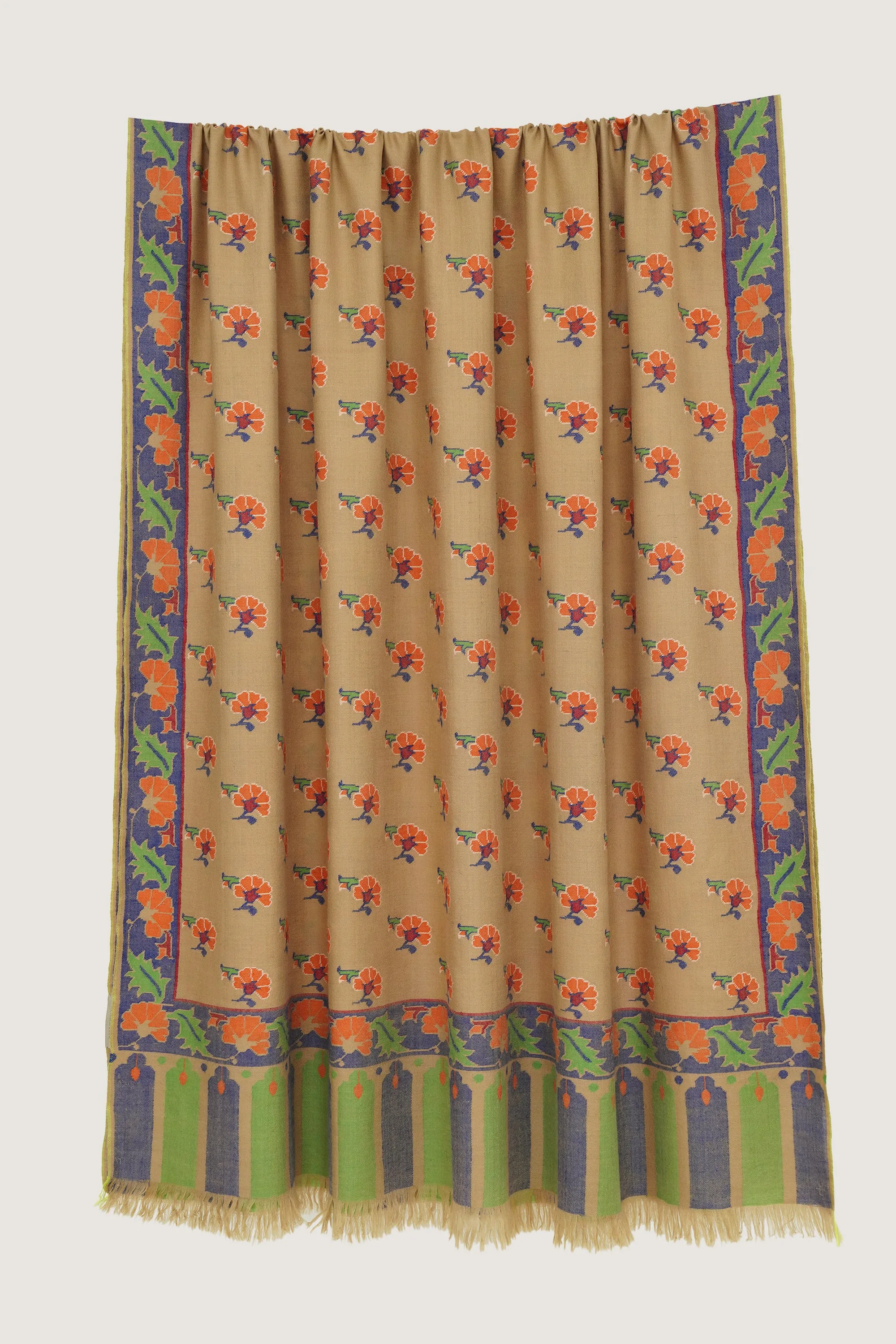 Kani Amina Buti Hand Woven Large Pashmina Shawl Natural Taupe