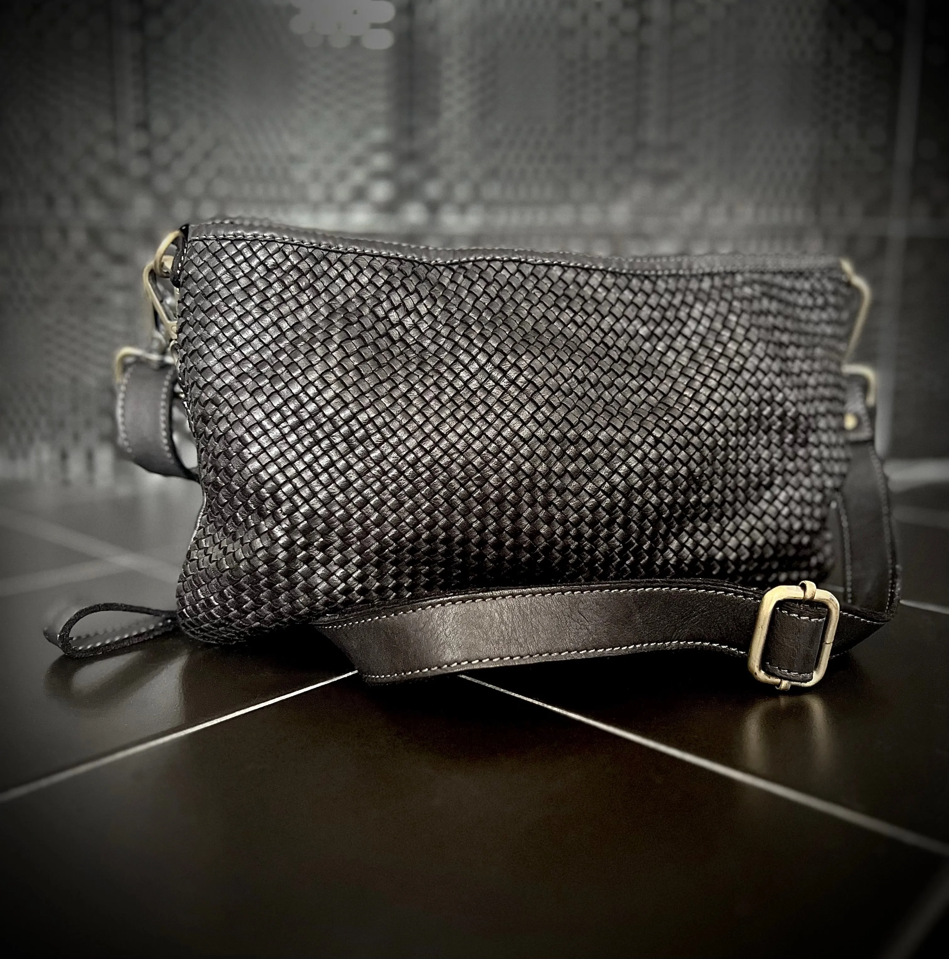 Laura Woven Crossbody in Black