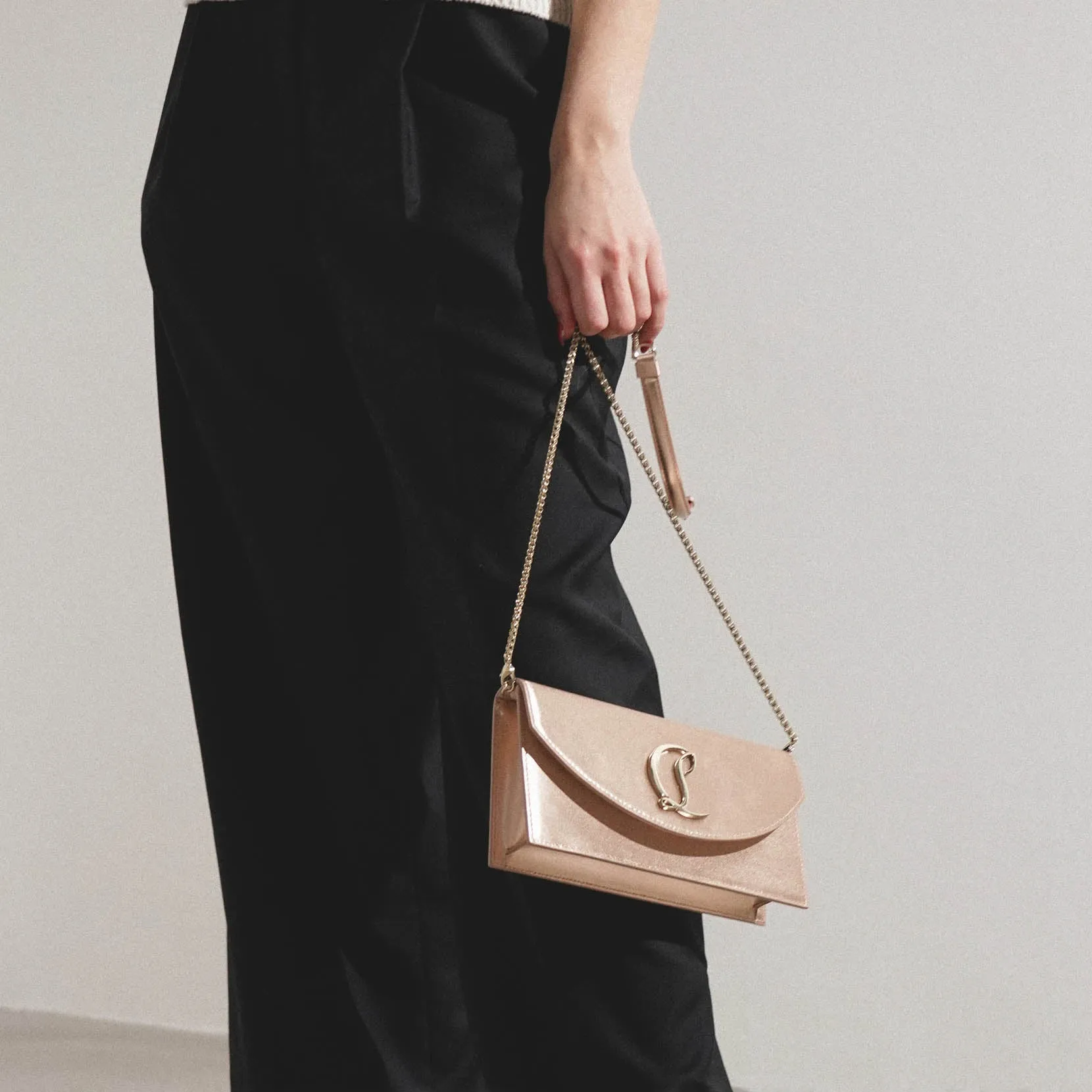 Loubi54 light pink satin clutch