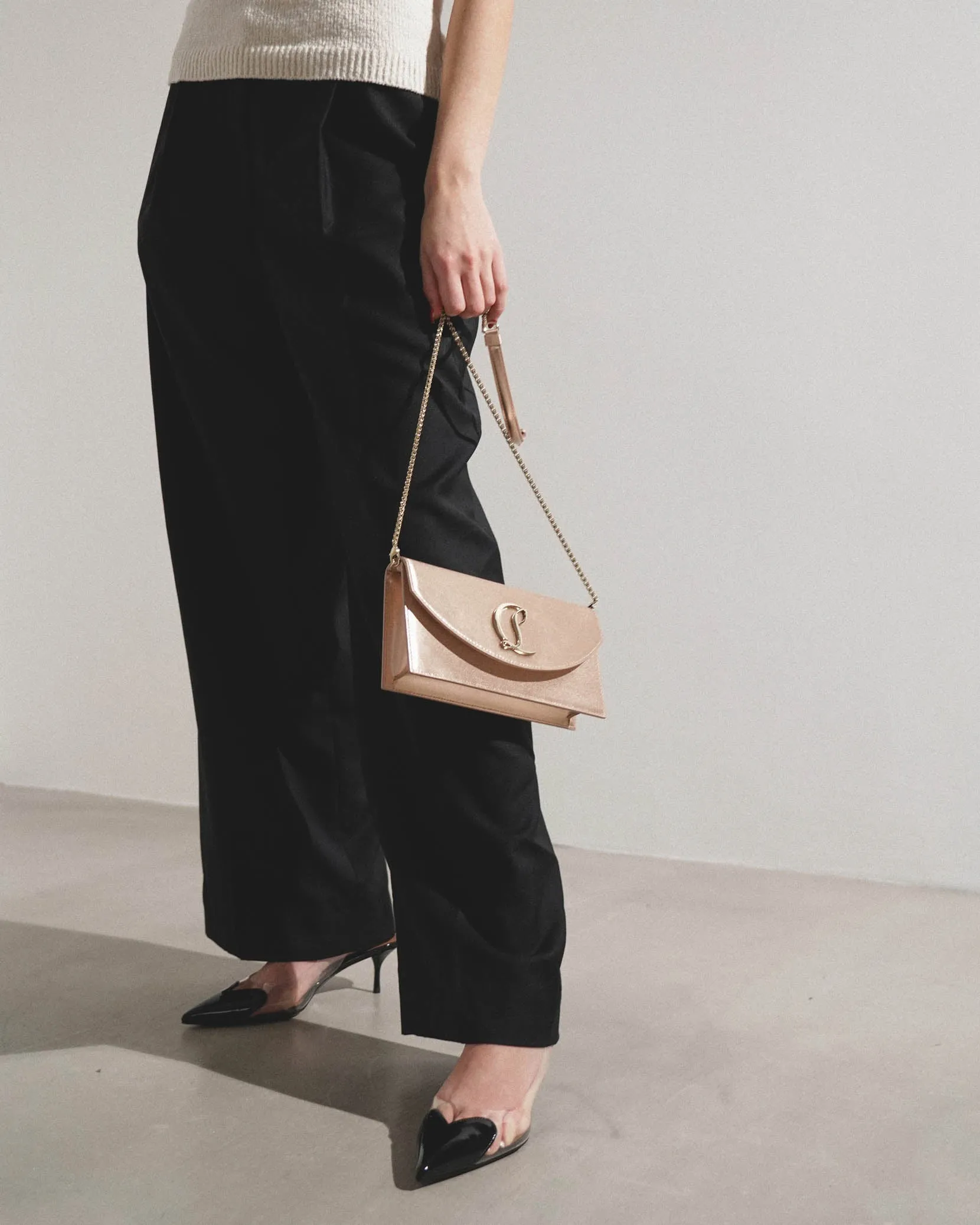Loubi54 light pink satin clutch