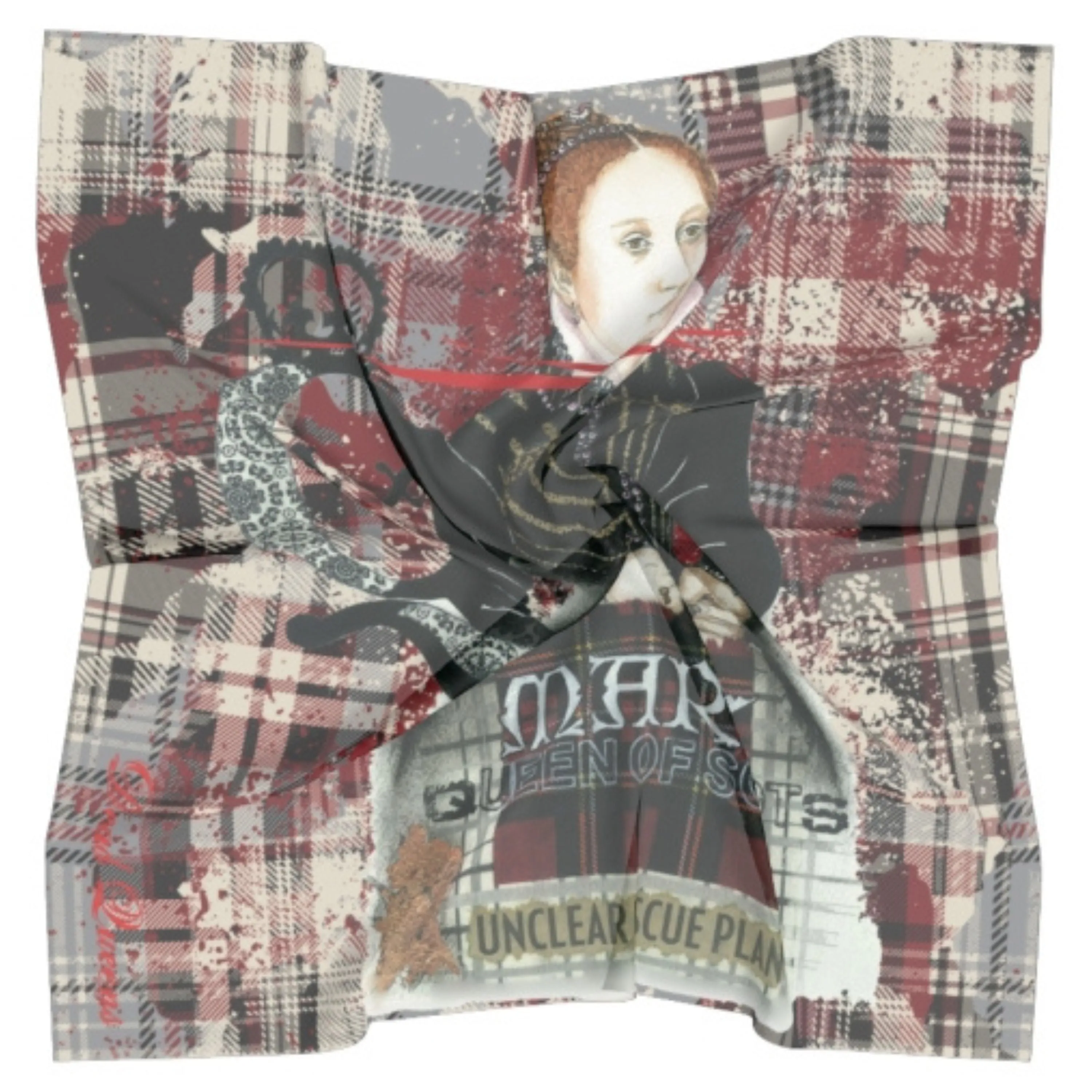 Mary Queen of Scots Plaid Silk Square Scarf