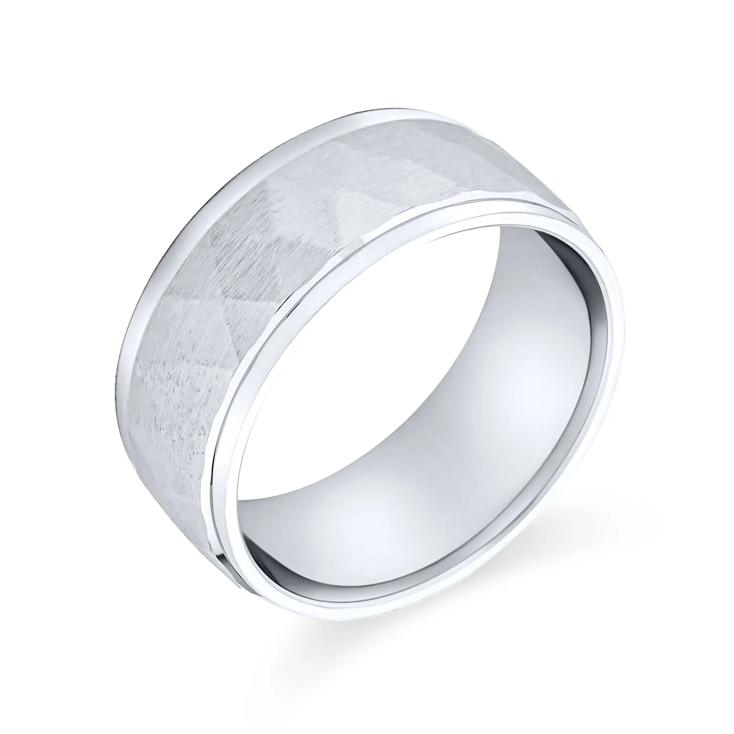 Mens Silver Ring .925 Sterling Diamond Cut Wedding Band for Couples Wide Design