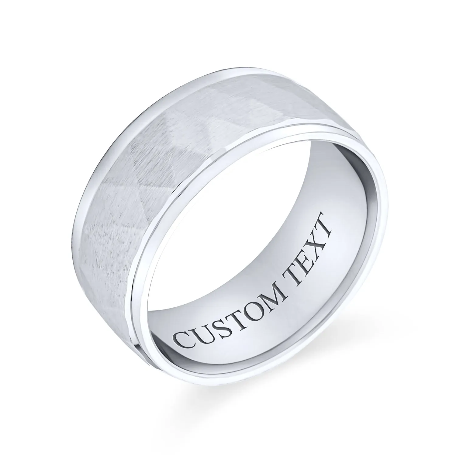 Mens Silver Ring .925 Sterling Diamond Cut Wedding Band for Couples Wide Design