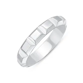 Mens Silver Ring Geometric Square Cut Prism Wedding Band .925 Sterling Silver