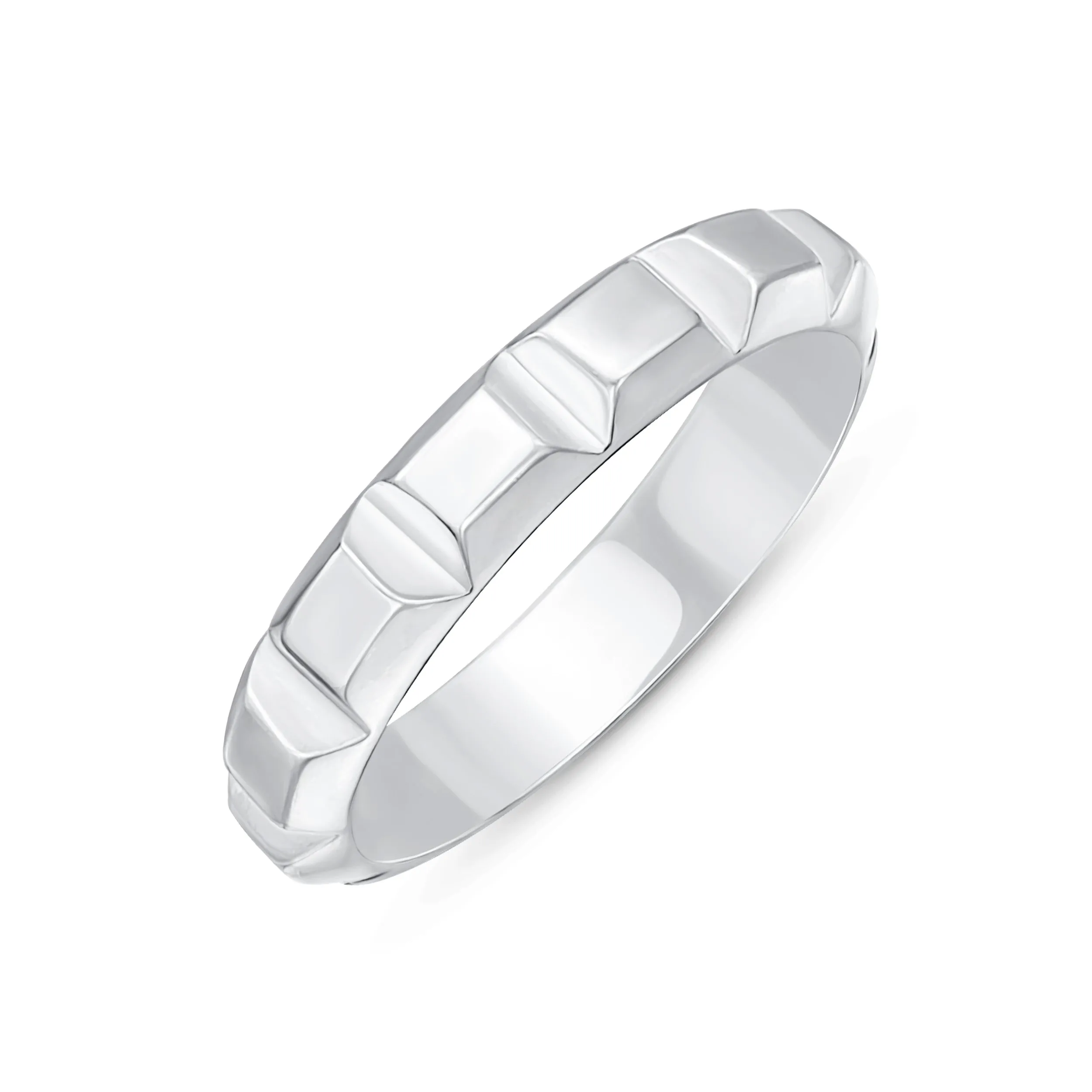 Mens Silver Ring Geometric Square Cut Prism Wedding Band .925 Sterling Silver