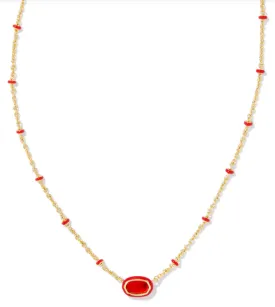 Mini Elisa Yellow Gold Plated Red Illusion Enamel Frame Short Pendant Necklace by Kendra Scott