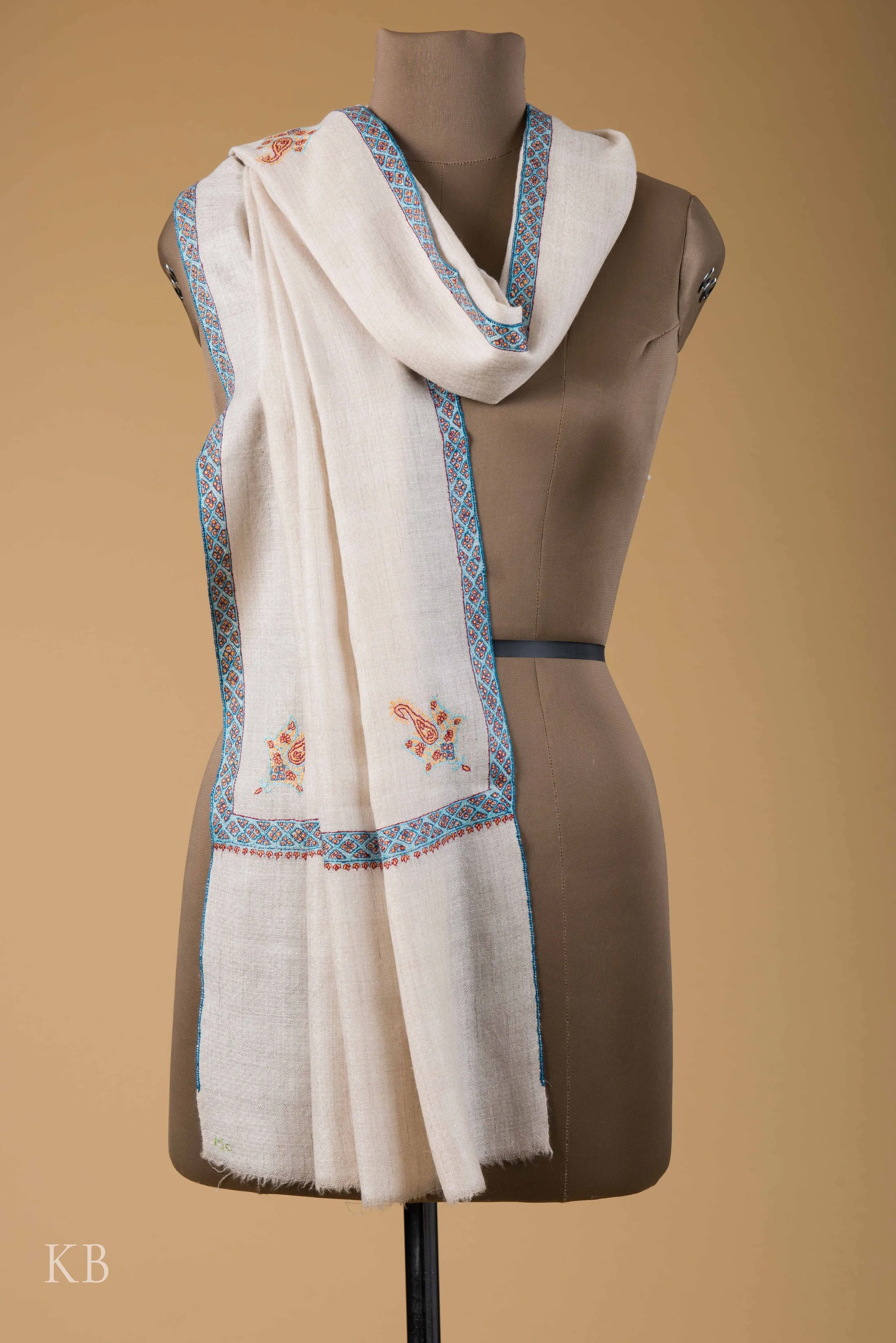 Off White Hashidar Pashmina Stole