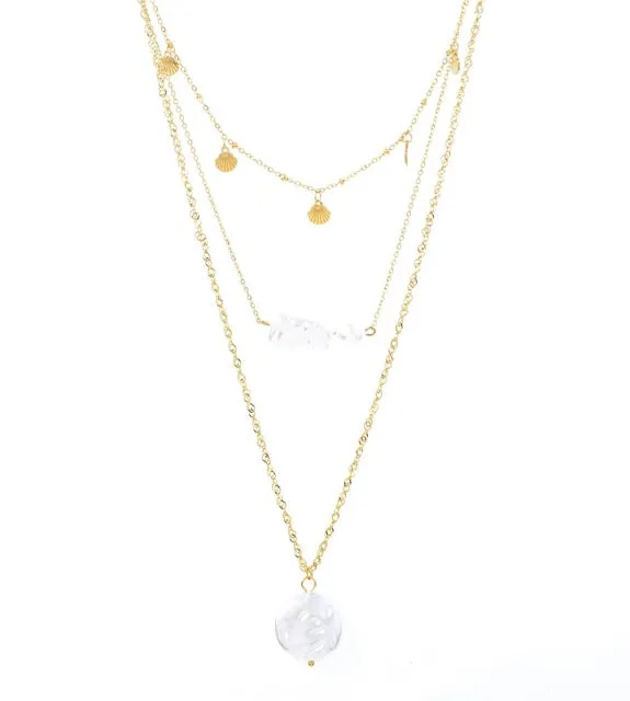 Organic Pendant Freshwater Pearl Necklace | Gold Plated