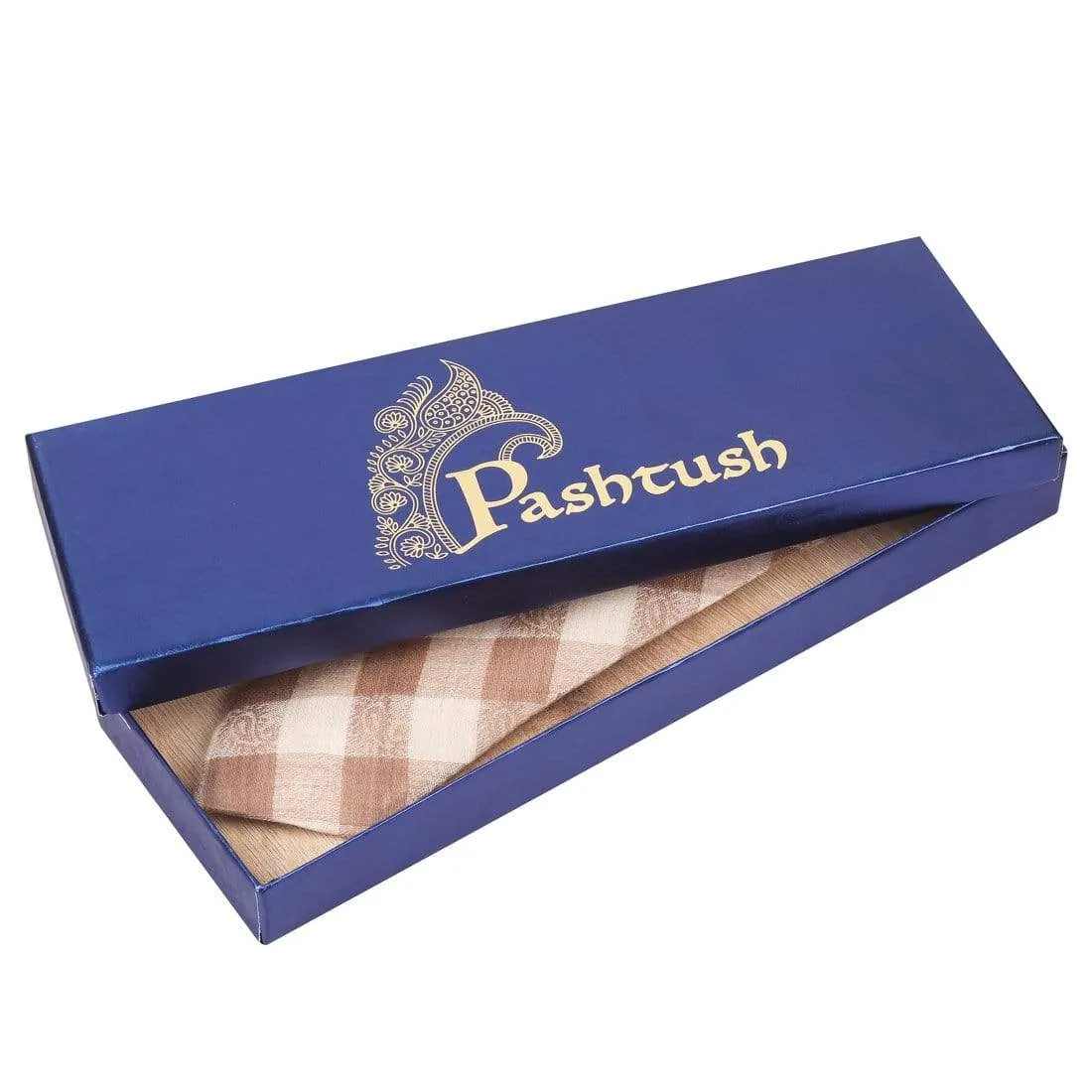 Pashtush Mens Pashmina Necktie, Soft And Luxurious, Paisley Checks, Free Size, Beige