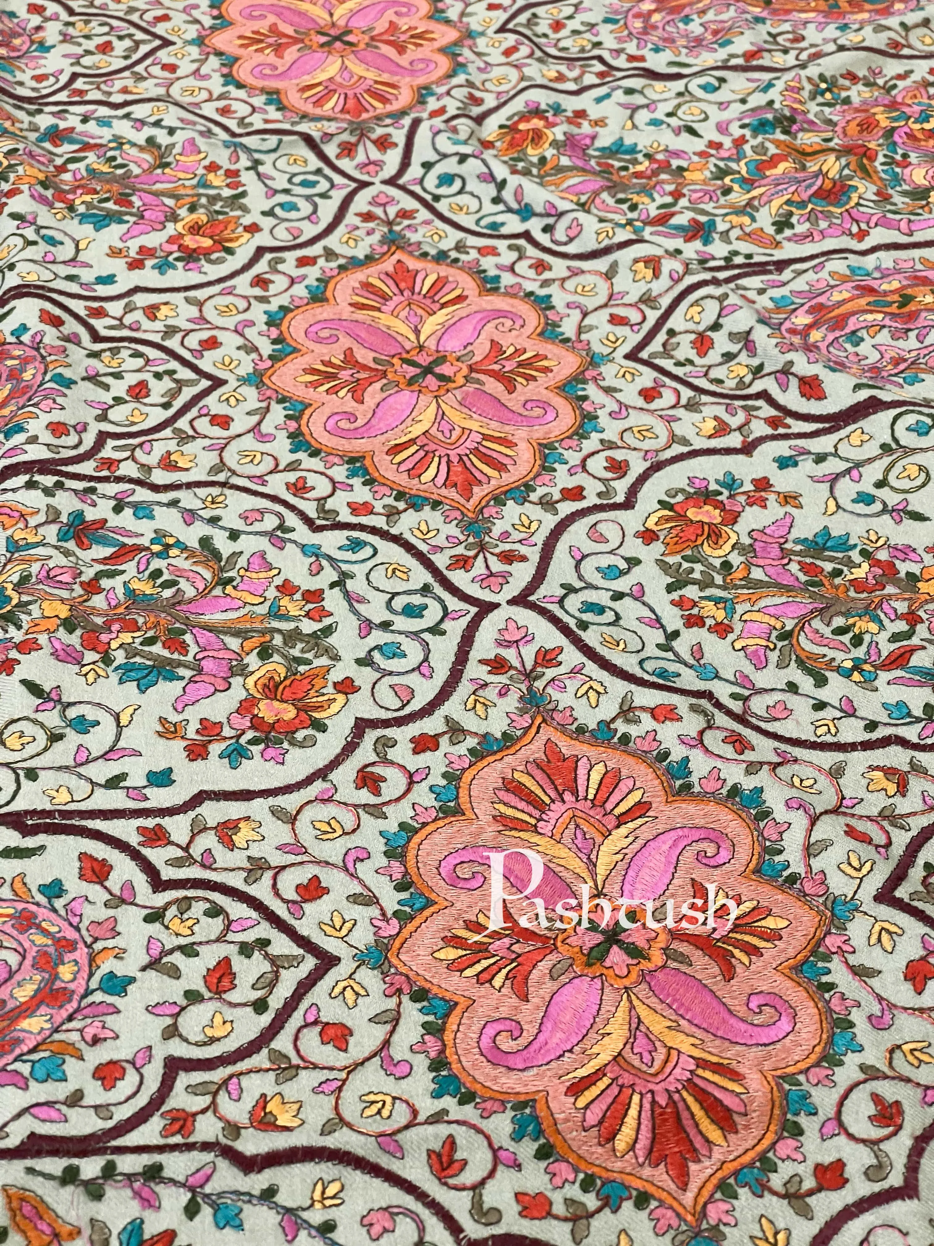 Pashtush Womens Papier-MâChé Embroidered Shawl, Fine Wool With Silky Embroidery.