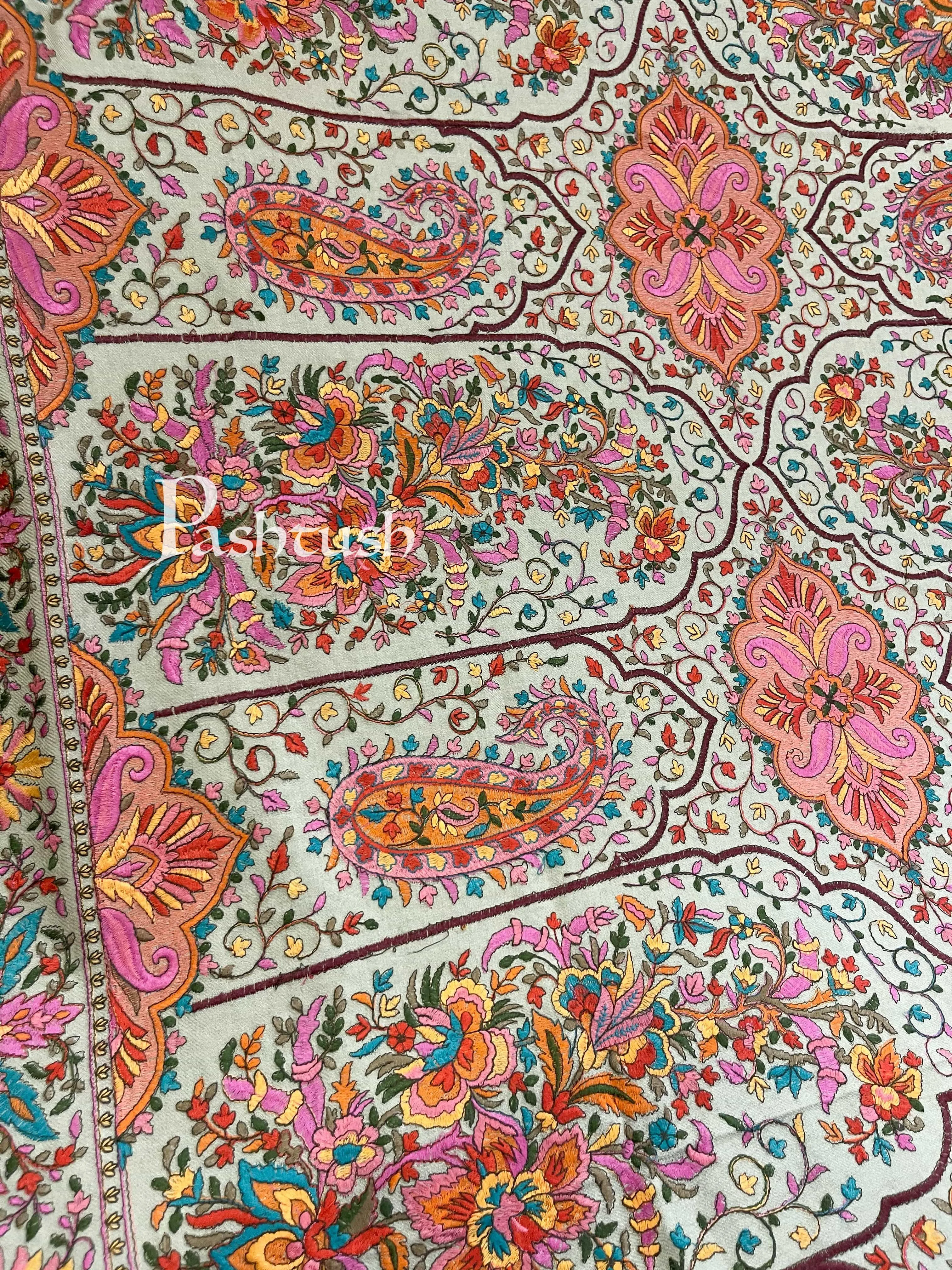 Pashtush Womens Papier-MâChé Embroidered Shawl, Fine Wool With Silky Embroidery.