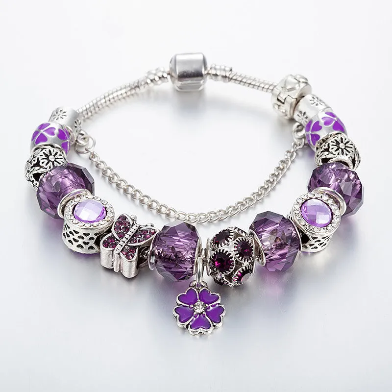 Purple flower Charm Bracelet
