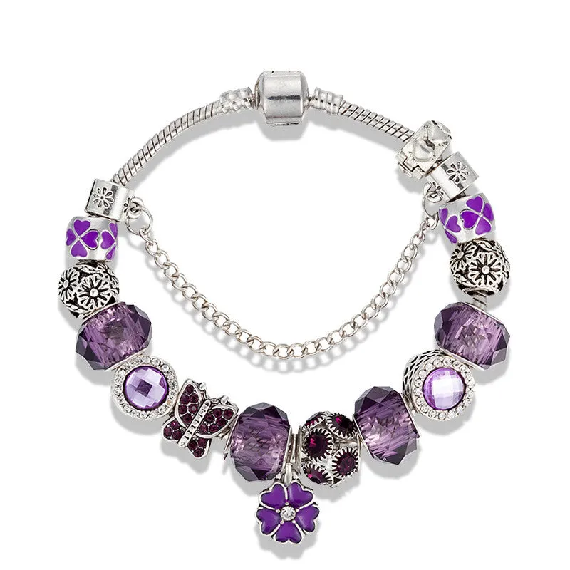 Purple flower Charm Bracelet