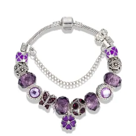 Purple flower Charm Bracelet
