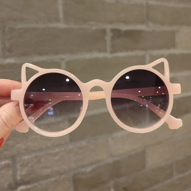 "Meow" Kids Cat Shape Plastic Frame Sunglasses