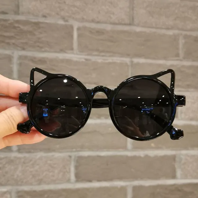 "Meow" Kids Cat Shape Plastic Frame Sunglasses