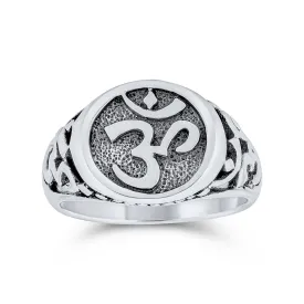 Religious Yogi Aum Om Signet Silver Ring for Men in Sterling Silver