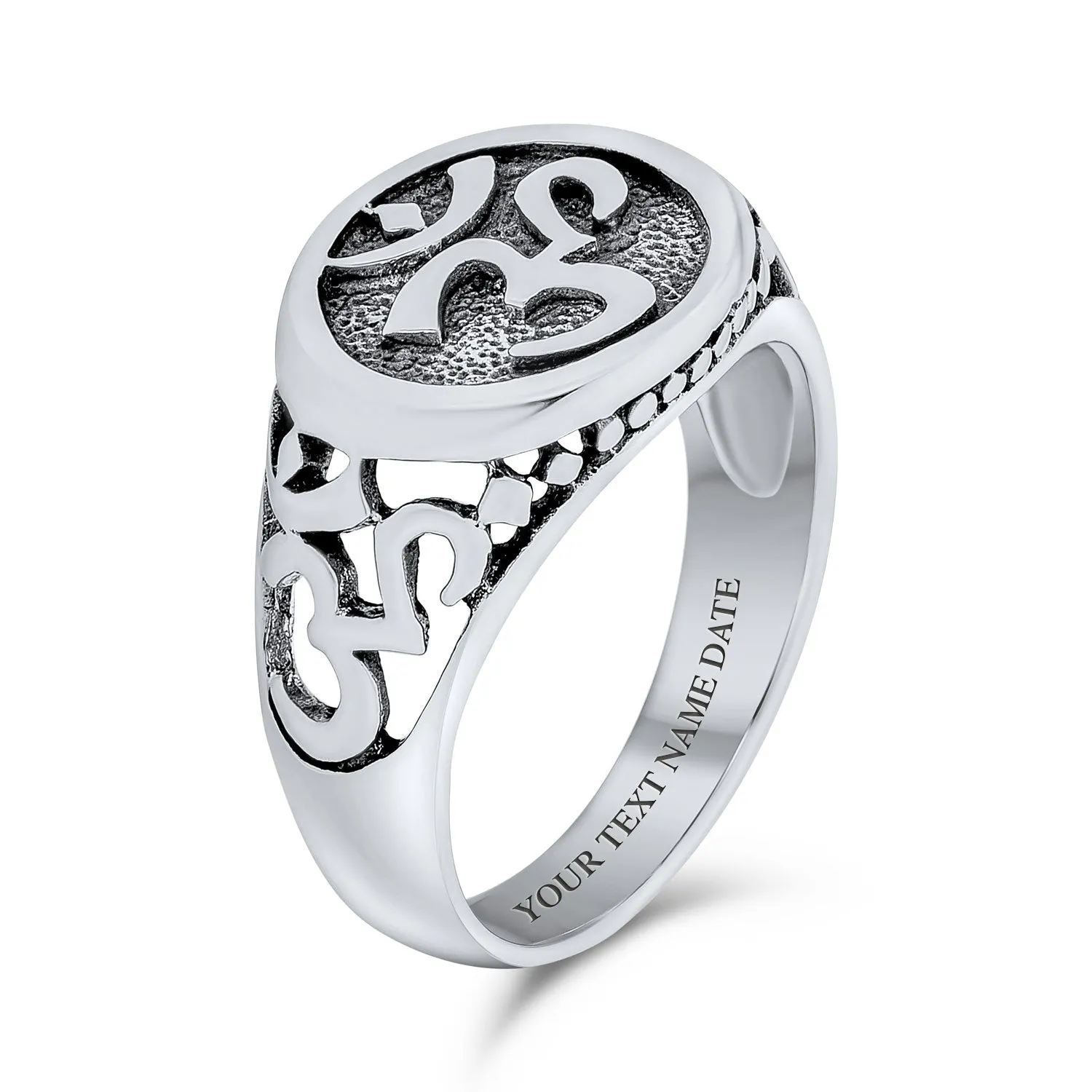 Religious Yogi Aum Om Signet Silver Ring for Men in Sterling Silver