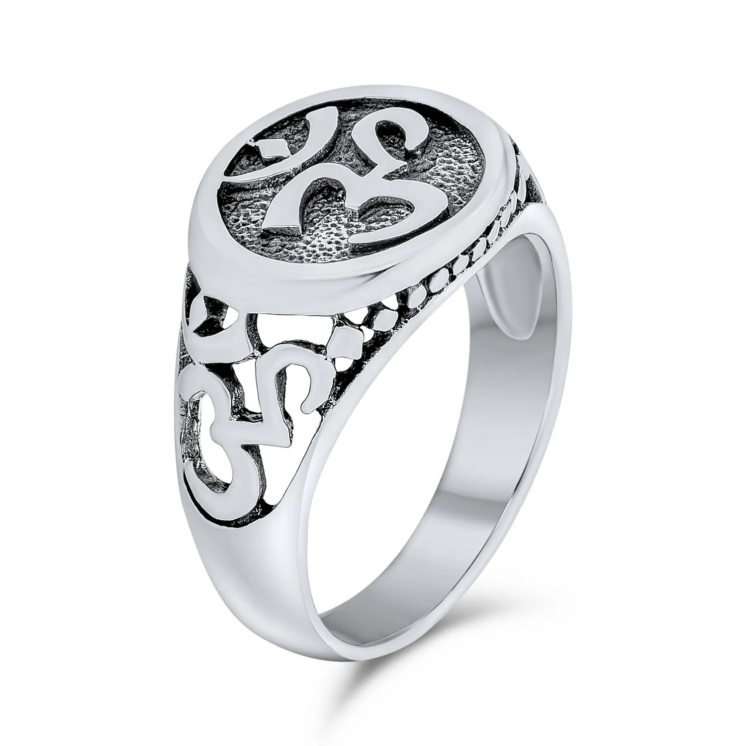Religious Yogi Aum Om Signet Silver Ring for Men in Sterling Silver