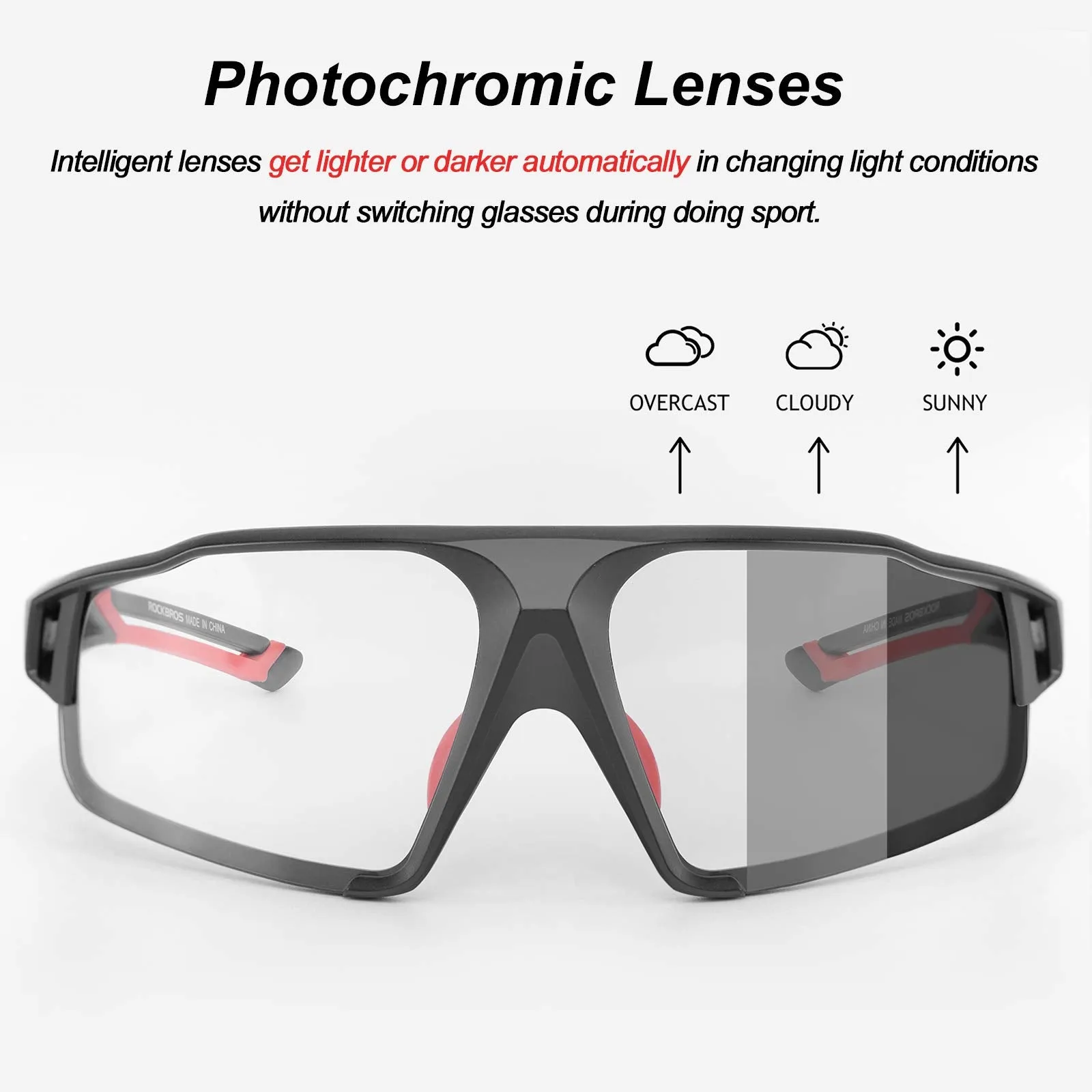 ROCKBROS Photochromic Cycling Glasses UV 400 Protection Sports Sunglasses