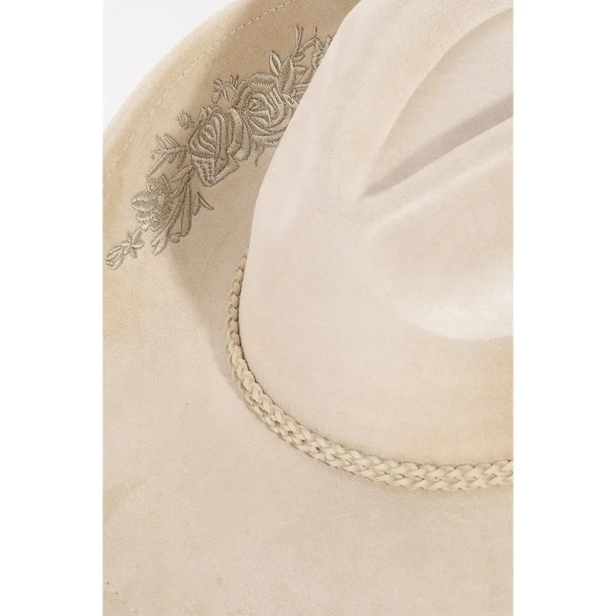 Rose Embroidered Braided Band Fedora Cowboy Hat