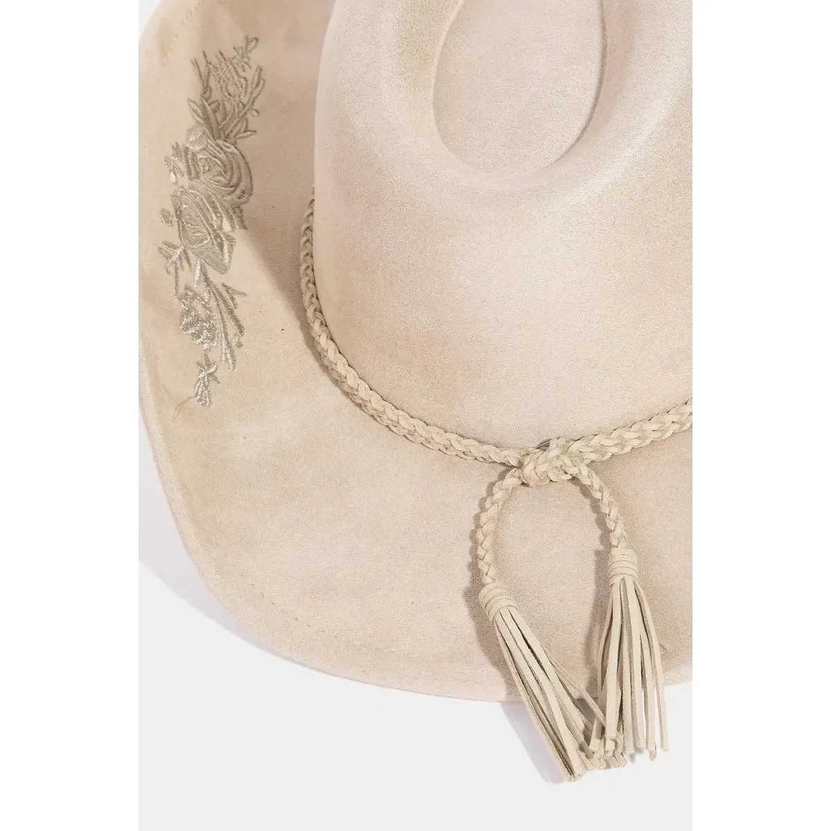 Rose Embroidered Braided Band Fedora Cowboy Hat