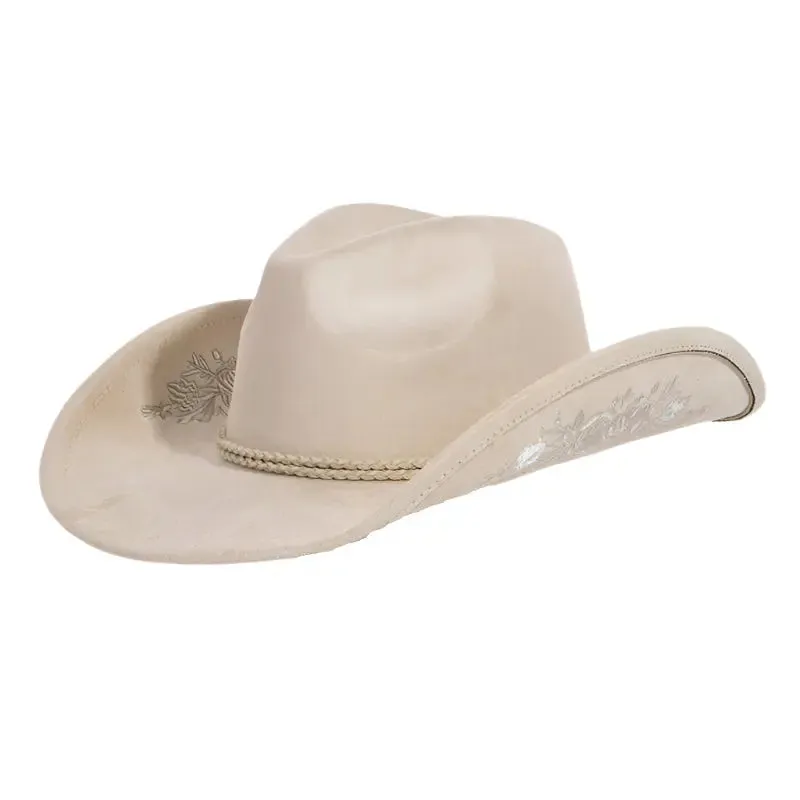 Rose Embroidered Braided Band Fedora Cowboy Hat