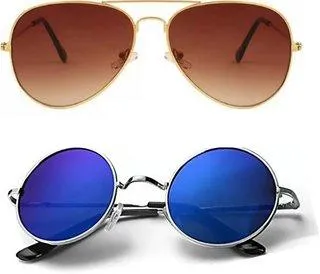 Round, Aviator Sunglasses (For Men & Women, Brown, Blue)