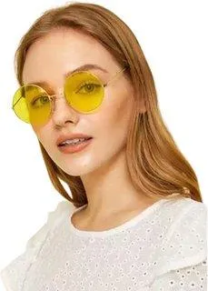 Round, Aviator Sunglasses (For Men & Women, Brown, Yellow)