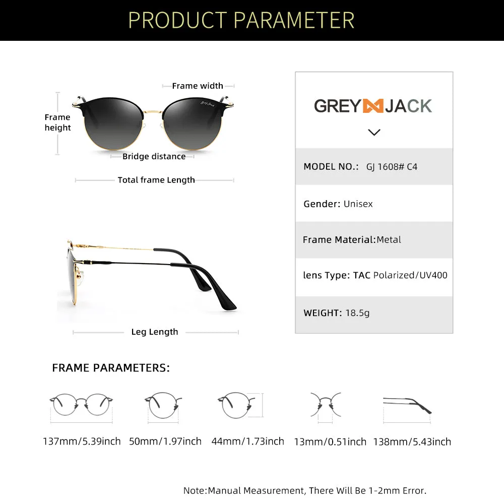 Round Black Shades Fashion Polarized Sun Glasses for Men Women 1608