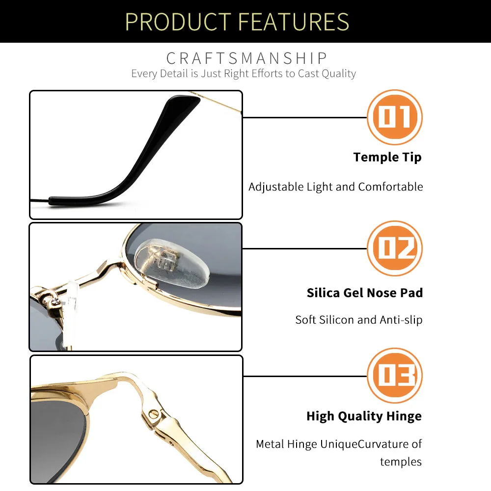 Round Black Shades Fashion Polarized Sun Glasses for Men Women 1608