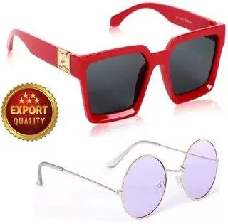 Round, Retro Square Sunglasses (For Men & Women, Red, Violet)