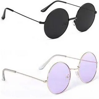 Round Sunglasses (For Men & Women, Violet, Black)