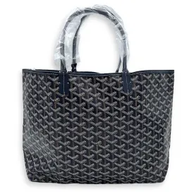 Saint Louis PM Blue Tote Bag in Coated Canvas, Silver hardware