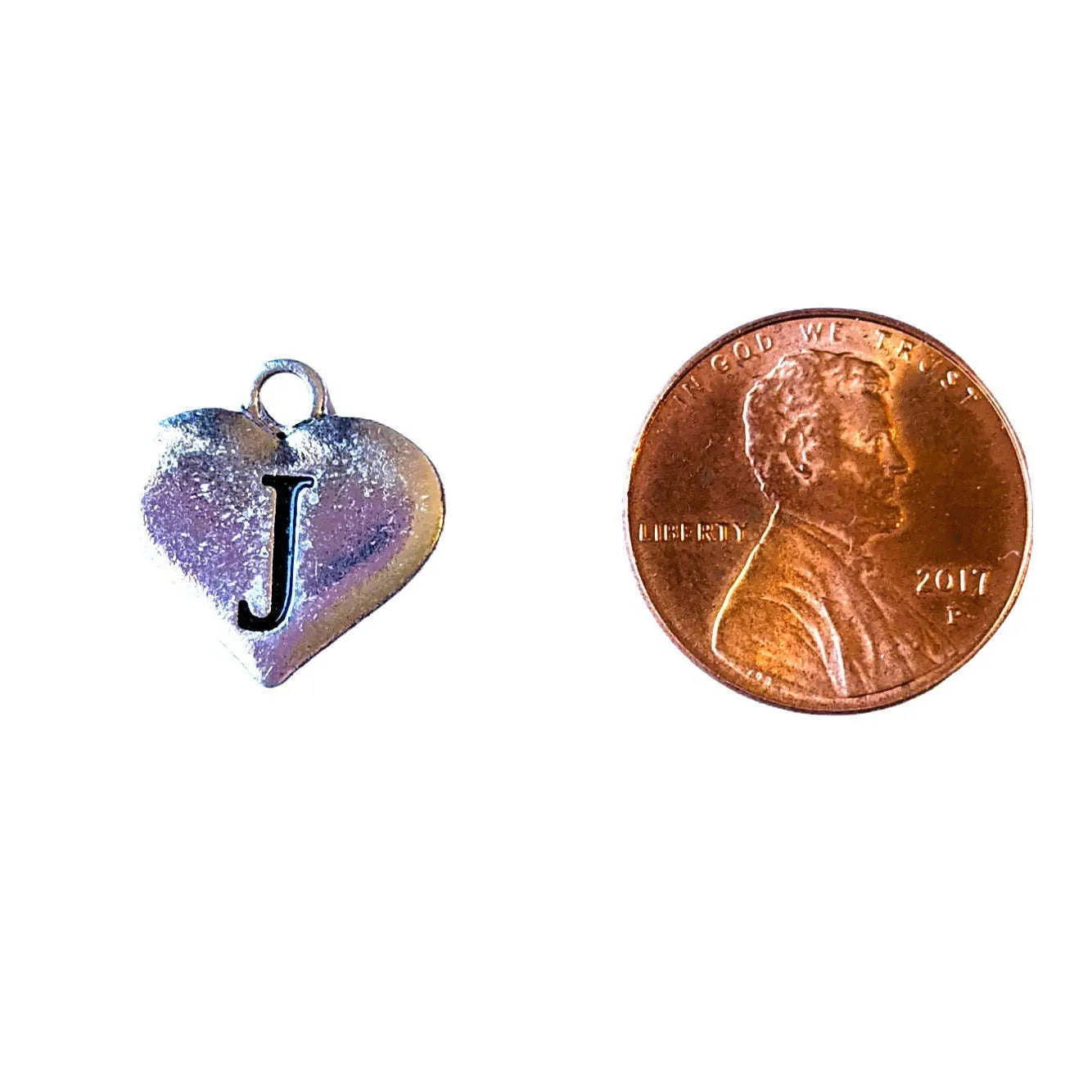 Silver Heart Initial Charm - Letter K
