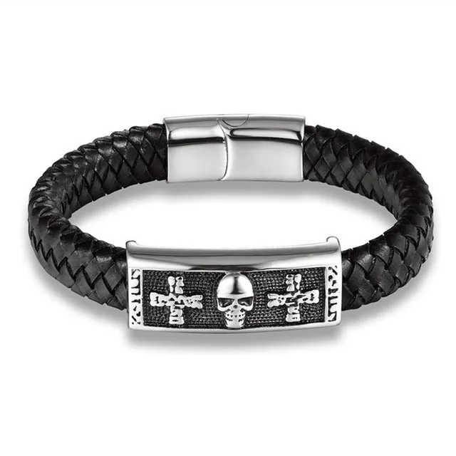 Skull leather bracelet