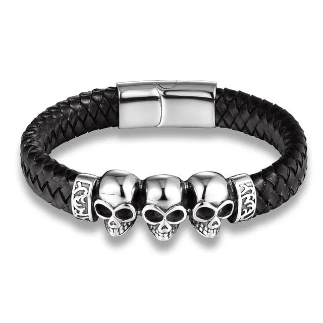 Skull leather bracelet