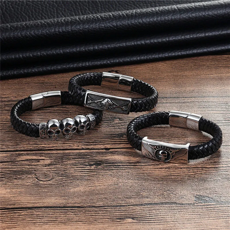 Skull leather bracelet