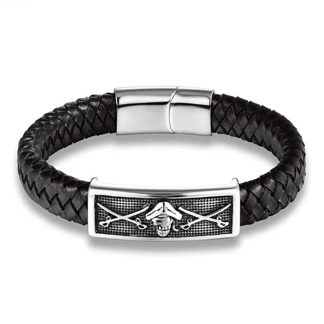 Skull leather bracelet